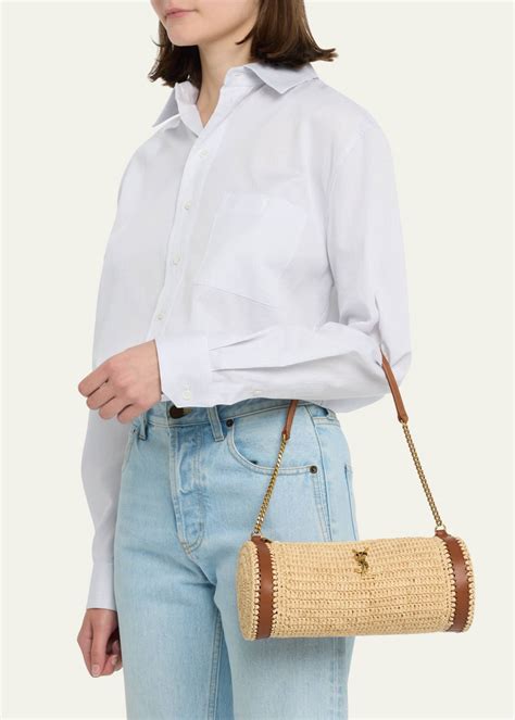 Saint Laurent Cassandre Small YSL Tube Shoulder Bag in Raffia.